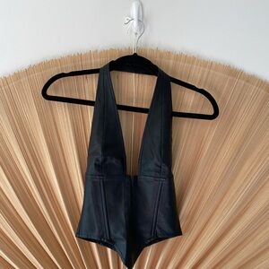 Miaou Mara Corset Black Faux Leather Crop